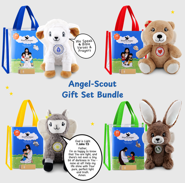 Angel-Scout™ Gift Set Bundle | 4 Plush + Tote + Journal + Colored Pencils