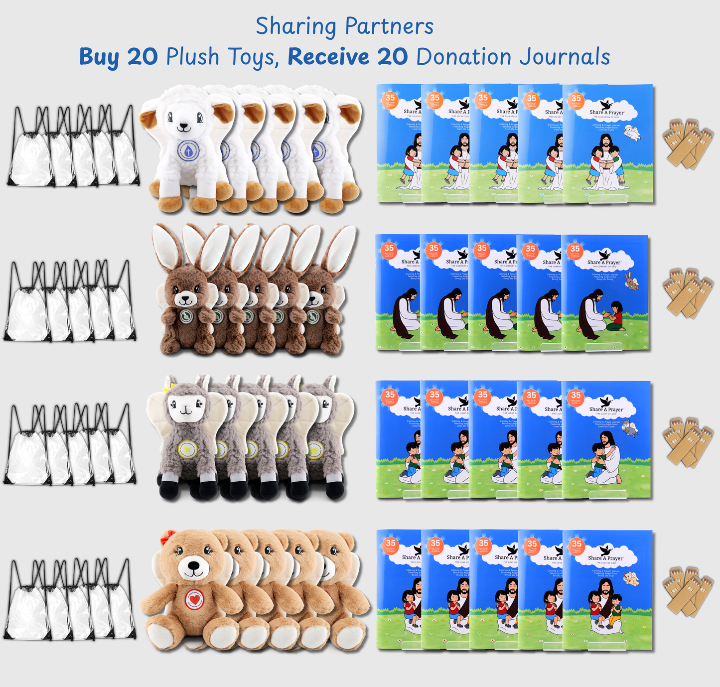 Prayer Plush Toy + Backpack + Donated Journal Sets - Sharing Partner BULK ORDERS