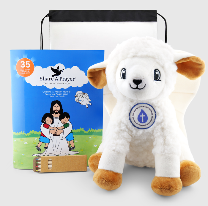 Angel-Scout™ Liam the Lamb Gift Set | Plush Prayer Companion • Coloring Prayer Journal • Backpack • Pencils