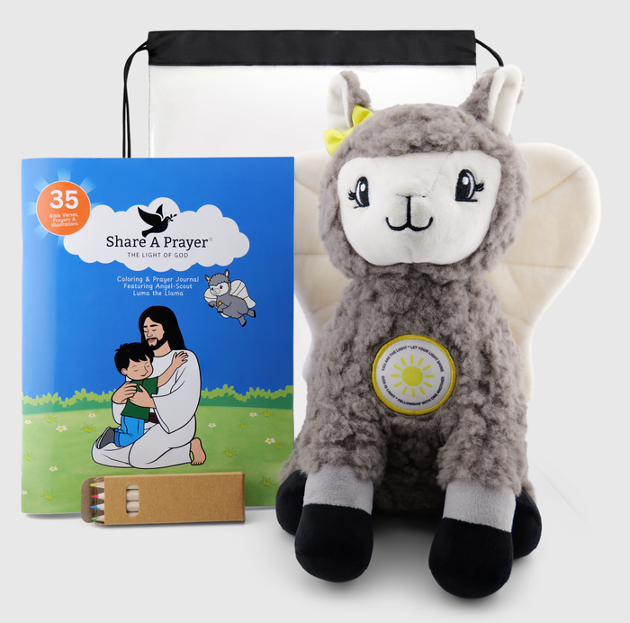 Angel-Scout™ Luma the Llama Gift Set | Prayer Plush Companion • Coloring Prayer Journal • Backpack • Pencils