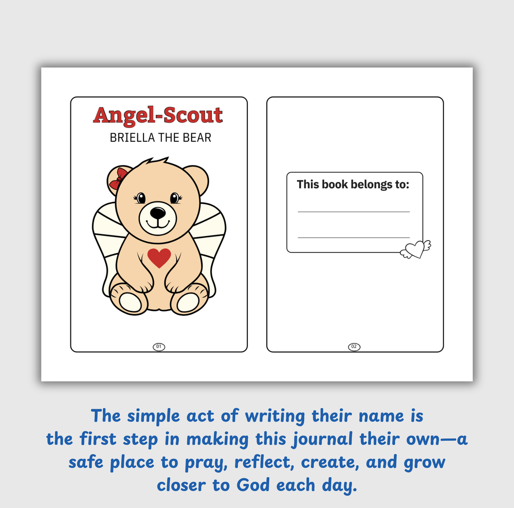 Angel-Scout™ Briella the Bear | Coloring Prayer Journal Set | The Love of God