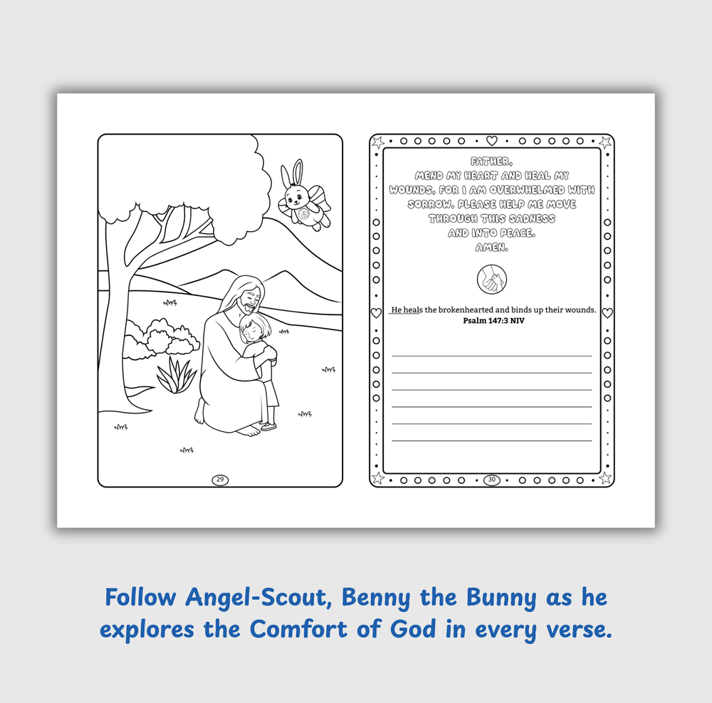 Angel-Scout™ Benny the Bunny | Coloring Prayer Journal Set | The Comfort of God