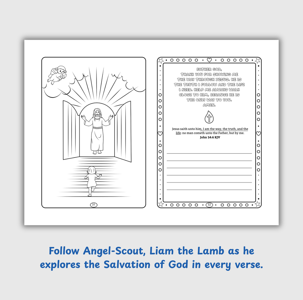 Angel-Scout™ Liam the Lamb | Coloring Prayer Journal Set | The Salvation of God