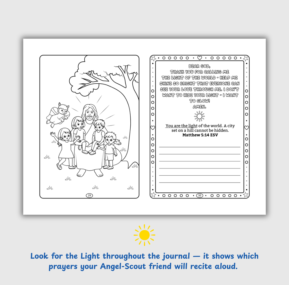 Angel-Scout™ Luma the Llama | Coloring Prayer Journal Set | The Light of God