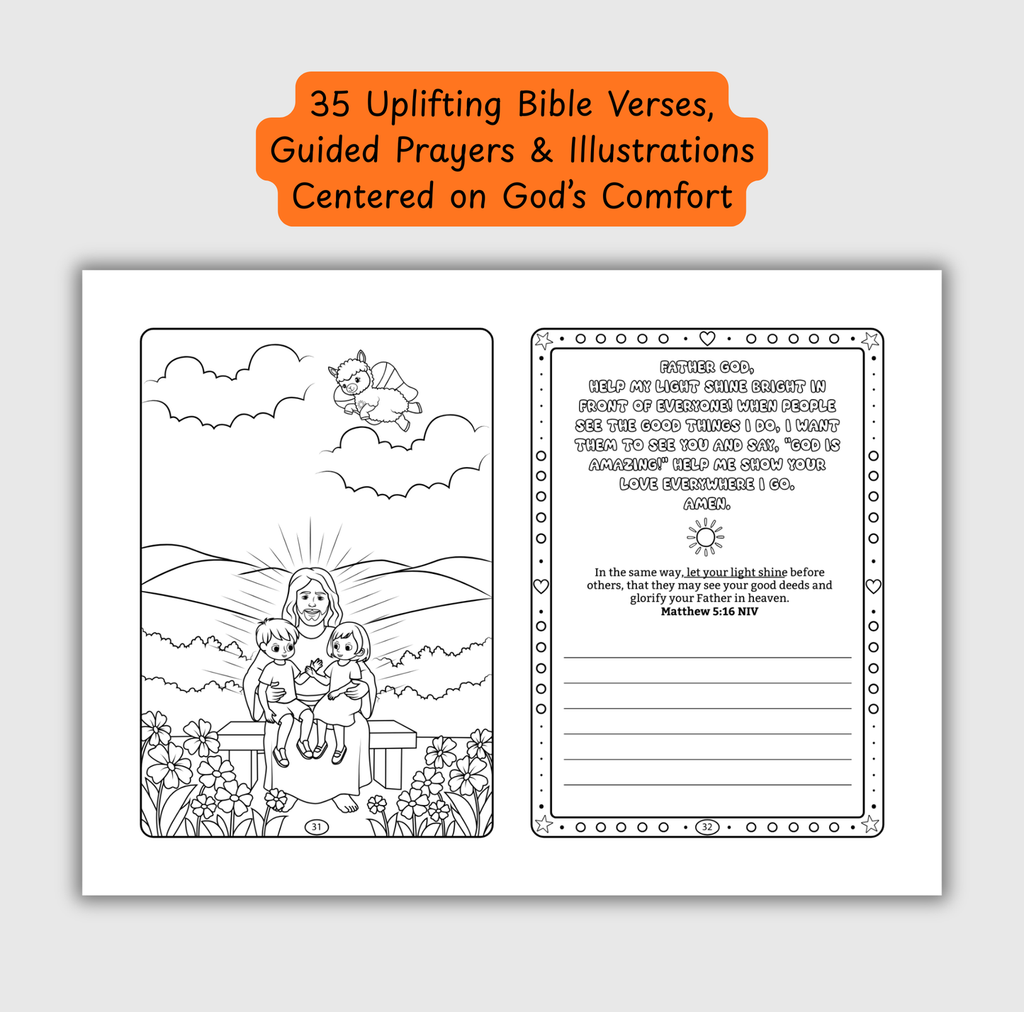 The Light of God – Coloring & Prayer Journal Featuring Angel-Scout, Luma the Llama | 35 Bible Verses, Prayers & Faith-Inspired Art | Buy One, Bless One — Pray It Forward
