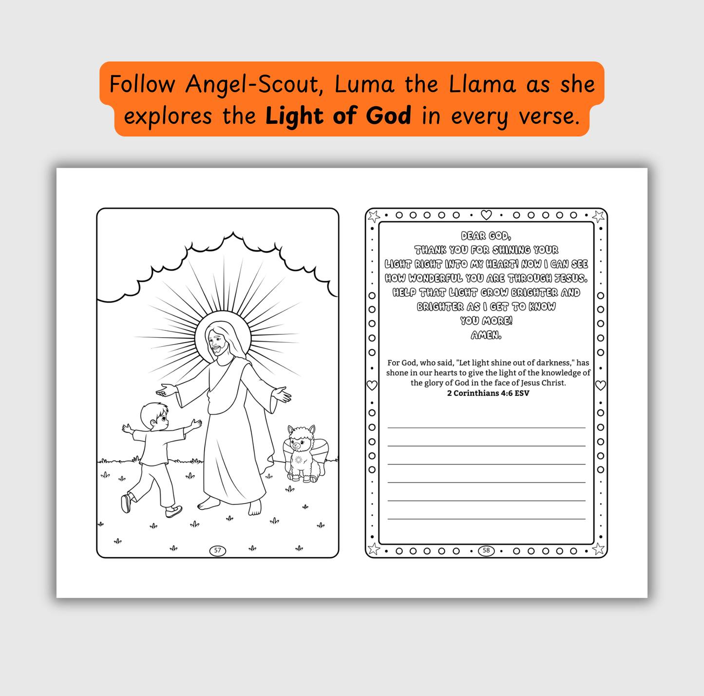 The Light of God – Coloring & Prayer Journal Featuring Angel-Scout, Luma the Llama | 35 Bible Verses, Prayers & Faith-Inspired Art | Buy One, Bless One — Pray It Forward
