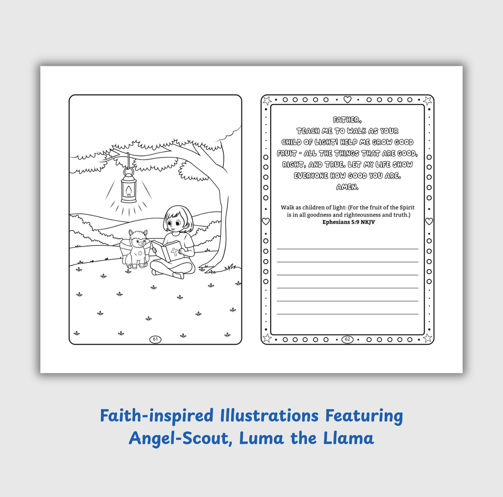 Angel-Scout™ Luma the Llama | Coloring Prayer Journal Set | The Light of God