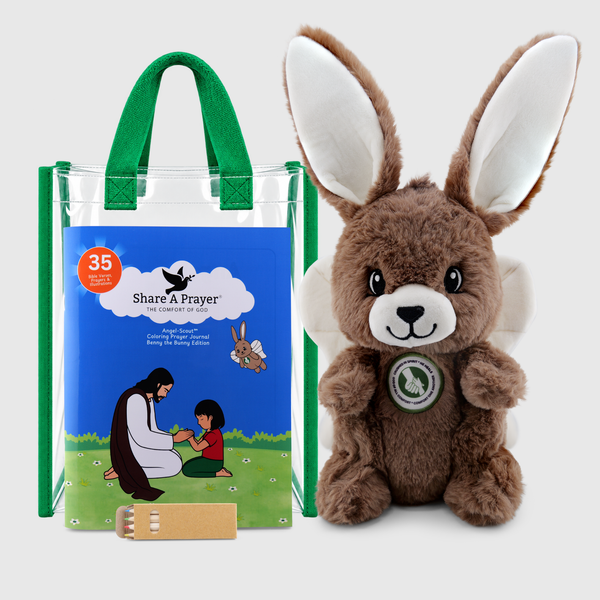 Angel-Scout™ Gift Set, Benny the Bunny Edition | The Comfort of God | Plush Prayer • Coloring Prayer Journal • Tote • Pencils