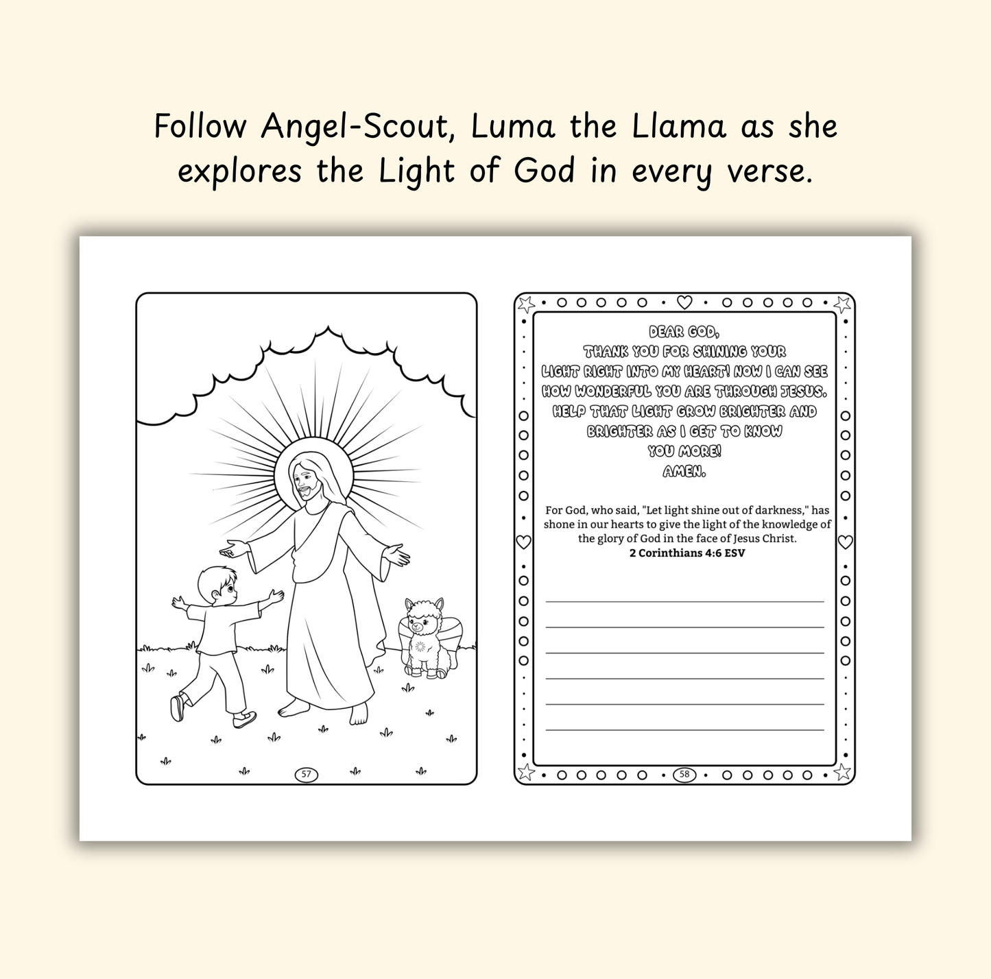 The Light of God – Coloring & Prayer Journal Featuring Angel-Scout, Luma the Llama | 35 Bible Verses, Prayers & Faith-Inspired Art | Buy One, Bless One — Pray It Forward