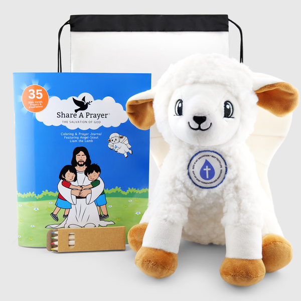 Angel-Scout™ Liam the Lamb Gift Set | Plush Prayer Companion • Coloring Prayer Journal • Backpack • Pencils