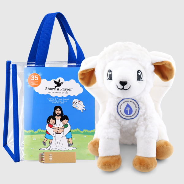Angel-Scout™ Liam the Lamb Gift Set | Plush Prayer Companion • Coloring Prayer Journal • Backpack • Pencils