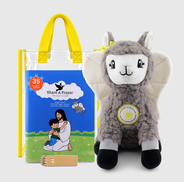 Angel-Scout™ Gift Set, Luma the Llama Edition | The Light of God | Prayer Plush • Coloring Prayer Journal • Tote • Pencils