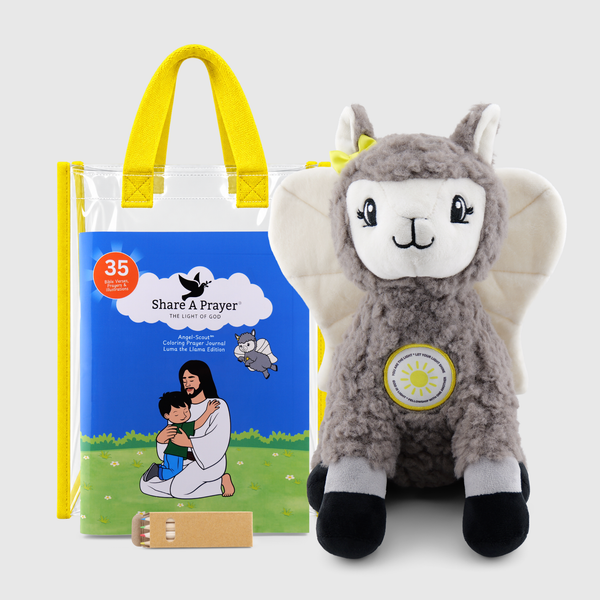Angel-Scout™ Gift Set, Luma the Llama Edition | The Light of God | Prayer Plush • Coloring Prayer Journal • Tote • Pencils