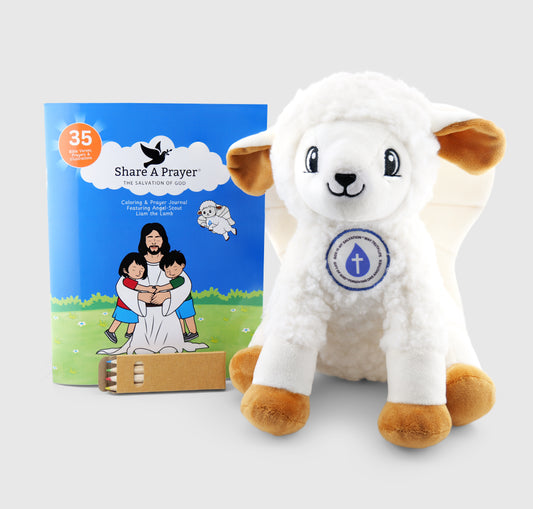 Angel-Scout Liam the Lamb Gift Set – Plush Prayer Toy, Coloring & Prayer Journal, Backpack + Pencils